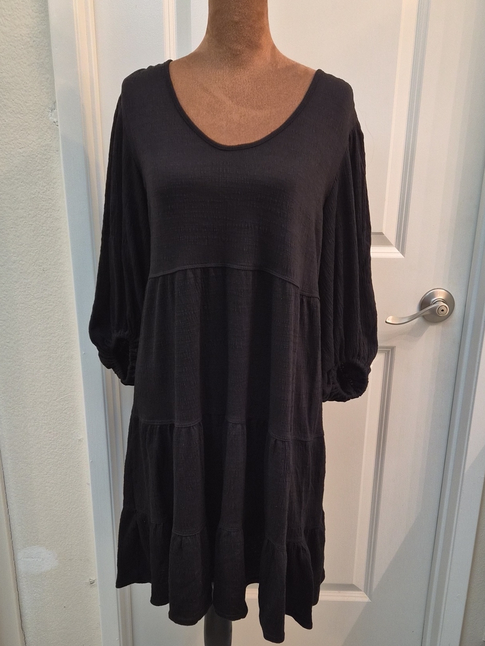 Max Studio Black Long Sleeve Tiered Scoop Dress